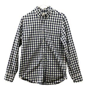 J. Crew Classic Fit Long Sleeve Shirt Mens S Blue White Gingham 2-Ply Cotton